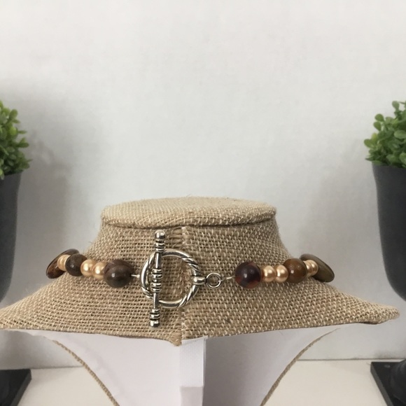 Brown Gemstone & Faux Pearl Necklace - Picture 3 of 6